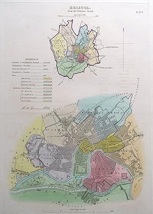 Antique Map BRISTOL, ENGLAND, Street Plan, Dawson Original 1832