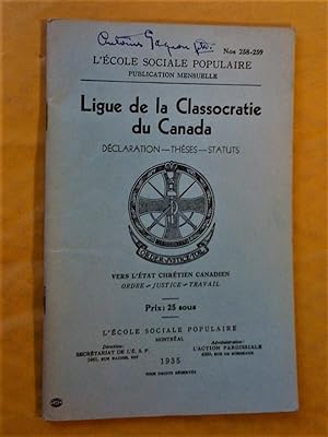 Ligue de la classocratie du Canada: déclaration, thèses, statuts