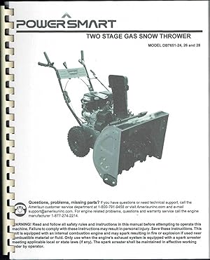 Seller image for PowerSmart two Stage Gas Snow Thrower; Model DB7651-24, 26 and 28 -REPRINT for sale by SUNSET BOOKS