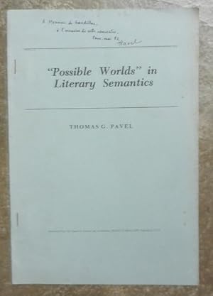 Imagen del vendedor de Possible worlds" in literary semantics. a la venta por Librairie les mains dans les poches