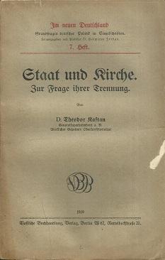 Imagen del vendedor de Staat und Kirche. Zur Frage ihrer Trennung. a la venta por Antiquariat Axel Kurta