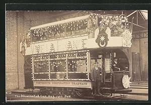 Postcard Portsmouth, Illuminated Car, Strassenbahn mit Lichterkette