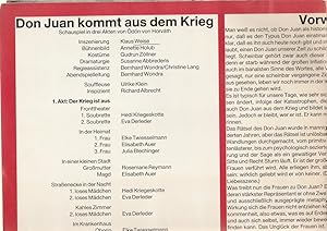 Seller image for Programmheft DON JUAN KOMMT AUS DEM KRIEG. Schauspiel von dn von Horvath. Spielzeit 1985 / 86 Nr. 10 for sale by Programmhefte24 Schauspiel und Musiktheater der letzten 150 Jahre