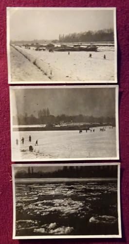 Sammlung von 3 Orig.Fotos des zugefrorenen Rheins mit Schiffen 1929 und Eistreiben