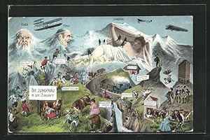 Ansichtskarte Bergsteiger auf der Jungfrau, Eiger und Mönch Berg mit Gesicht / Berggesichter, Flu...