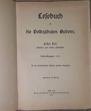 Seller image for Erster Teil. Zweites und drittes Schuljahr. Probe - Ausgabe 1914. In den Volksschulen Badens amtlich eingefhrt. for sale by Antiquariat Johann Forster