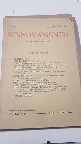 RINNOVAMENTO RASSEGNA DI IDEE, ANNO III FEBBRAIO MARZO 1934 XII