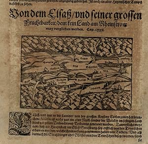 Alsace Region France Rhine river 1628 Munster Cosmography wood cut map