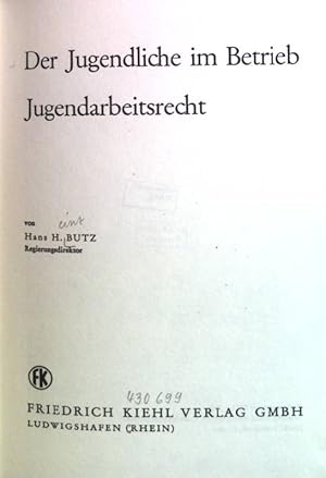 Bild des Verkufers fr Der Jugendliche im Betrieb; Jugendarbeitsrecht zum Verkauf von books4less (Versandantiquariat Petra Gros GmbH & Co. KG)