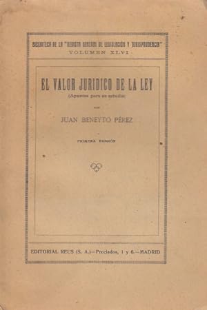 Imagen del vendedor de ENSAYO SOBRE EL VALOR JURIDICO DE LA LEY (Apuntes para su estudio) a la venta por Librera Vobiscum