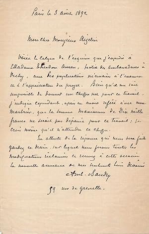 Lettre autographe signée de l'architecte Ambroise Baudry