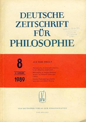 Bild des Verkufers fr Deutsche Zeitschrift fr Philosophie 37. Jg. Heft 8. zum Verkauf von Antiquariat Liberarius - Frank Wechsler
