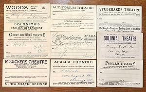Collection of 9 Chicago Theatre Ticket Envelopes. 1930s
