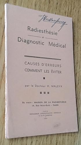 Imagen del vendedor de Radiesthsie et diagnostic mdical. Causes d erreurs. Comment les viter. a la venta por Les Livres du Pont-Neuf