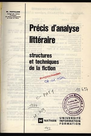 Image du vendeur pour Precis d'analyse litteraire. Structures et techniques de la fiction. mis en vente par Antiquariat Bookfarm