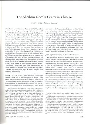 Imagen del vendedor de The Abraham Lincoln Center in Chicago" Journal of the Society of Architectural Historians (Volume L, Number 3, September 1991) a la venta por Craig Olson Books, ABAA/ILAB