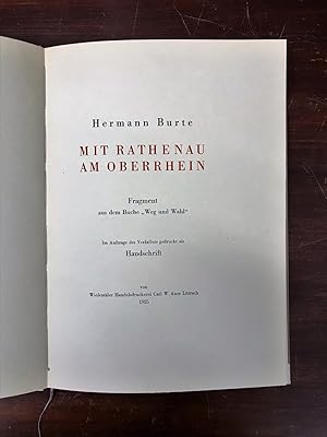 Mit Rathenau am Oberrhein. Fragment aus dem Buche "Weg und Wahl". Im Auftrage des Verfassers gedr...