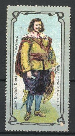 Poster stamp Early English Dress: Cavaliers, britischer Soldat in Uniform