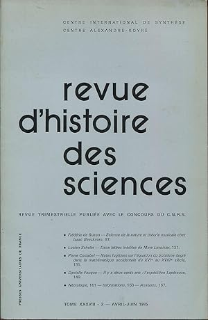 Seller image for Revue d'histoire des sciences, Tome XXXVIII-2 - 1985 for sale by Sylvain Par