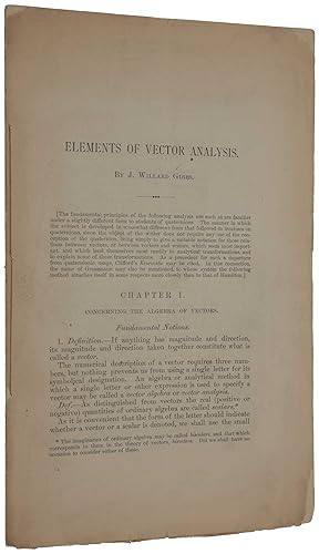 Elements of Vector Analysis. [Offered with:] Autograph letter from Gibbs to John Monroe Van Vleck
