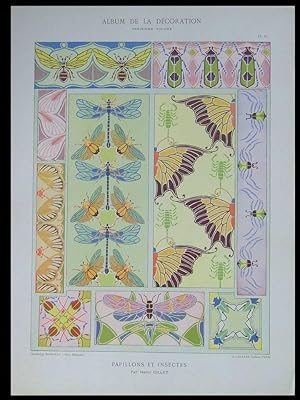 BUTTERFLIES AND INSECTS - 1901 PRINT - FRENCH ART NOUVEAU, HENRI GILLET, PAPILLONS ET INSECTES