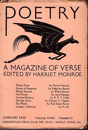 Imagen del vendedor de Poetry: A Magazine of Verse: Volume XXXIX, No. IV: January, 1932 a la venta por Dorley House Books, Inc.