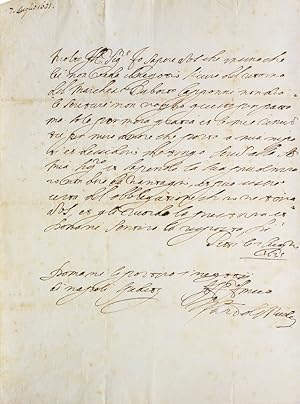 Letter signed ("fratello et servitor Cosimo de Medici"), to the Conte di Benevento, 6 di Novemb. ...