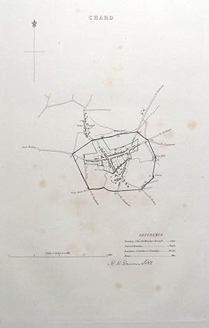 Antique Map CHARD, CRIMCHARD, SOMERSET England Street Plan, Dawson Original 1832