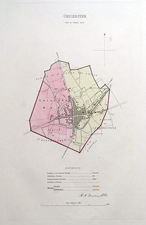 Antique Map CHICHESTER, WEST SUSSEX, Street Plan, Dawson Original 1832