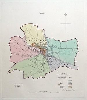 Antique Map DERBY, ENGLAND, City Street Plan, Dawson Original 1832