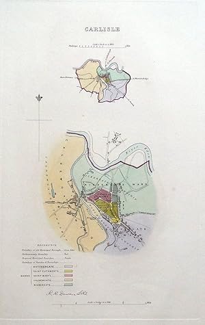 Antique Map CARLISLE, CUMBRIA, Street Plan, Dawson Original 1832