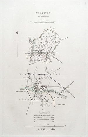 Antique Map CARDIGAN, WALES, Street Plan, Dawson Original 1832