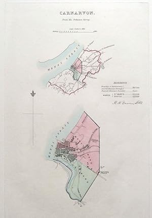 Antique Map CAERNARFON, CARNARVON, WALES, Street Plan, Dawson Original 1832