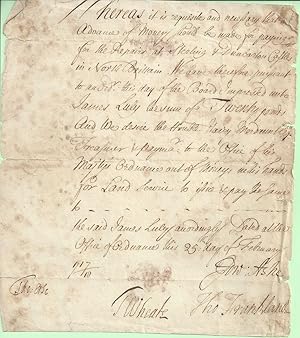 Seller image for [Thomas Frankland and Others; Stirling and Dumbarton Castles] Manuscript [Document[ Signed by Members of Parliament in command of the Ordnance, "Tho[mas] Frankland", Thomas Erle (also distinguished soldier), Thomas Wheate and Edward Ashe for sale by Richard M. Ford Ltd