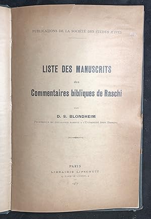 Liste Des Manuscrits Des Commentaires Bibliques De Raschi