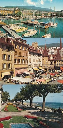 Neuchatel Port Markets Marche Harbour 3x French Postcard s