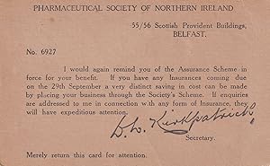 Pharmaceutical Society Of Northern Island Antique Belfast Postcard