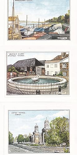 Mistley Towers Swan Pub Stour Estuary Manningtree 3x Painting Postcard s