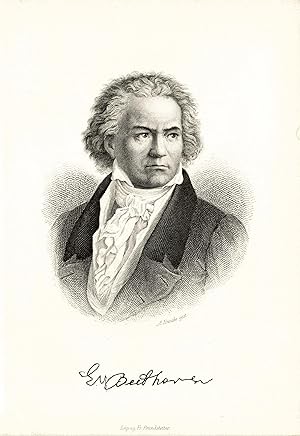 Brustbild mit Namenszug Beethovens, Stahlstich [nach A. v. Klöber] von A. Krausse.