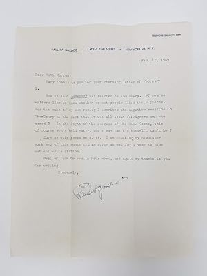 Typed Letter, Signed, Regarding His Short Story , "The Dowry"