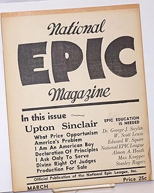 Seller image for National Epic Magazine: Official Publication of the National Epic League, Inc.; Vol. 1 No. 1, March 1936 for sale by Bolerium Books Inc.