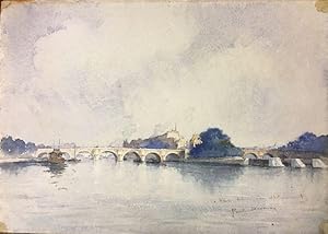 Paris. Pont Neuf mit Ile de la Cité. Aquarell.