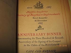 Massachusetts Society Of Mayflower Descendants Hotel Somerset 21 November 1927 Anniversary Dinner...