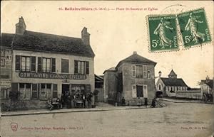 Ansichtskarte / Postkarte Ballainvilliers Essonne Place St-Sauveur et Eglise, Epicerie