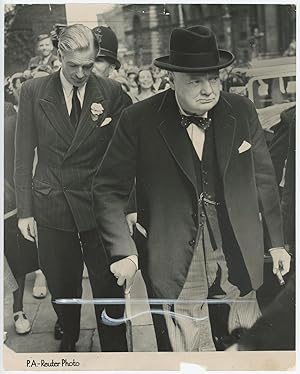 GRAVE FACES IN DOWNING STREET - an original press photograph of Winston S. Churchill and Anthony ...