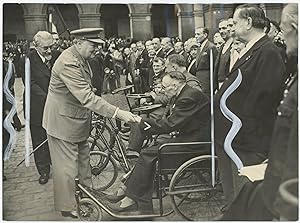 An original press photograph of Winston S. Churchill, accompanied by French Prime Minister Paul R...