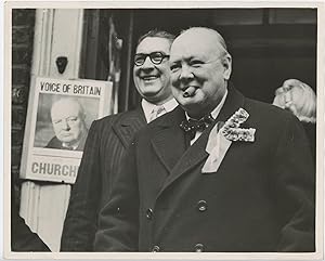 Churchill in two Moods - an original press photograph of Winston S. Churchill on an election tour...
