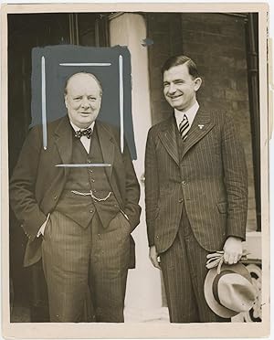 Image du vendeur pour An original press photograph of the improbable spectacle of Winston S. Churchill with Ernst Bohle, the leader of the Organization of the Nazi Party Abroad, smiling together at the end of their 1 October 1937 meeting at Churchill's London residence mis en vente par Churchill Book Collector ABAA/ILAB/IOBA