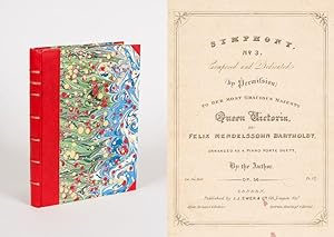 Image du vendeur pour Collection / Sammelband of original, printed scores. The Volume contains the following scores: I. "Symphony No. 3" - Composed and Dedicated by Permission to her most gracious Majesty Queen Victoria, by Felix Mendelssohn Bartholdy, arranged as a Piano Forte Duett, by the author. Op. 56 (67 pages) London, Published by J.J.Ewer & Co., [c. 1860] / II. "Overture to Melusine". Arranged for Piano Forte, composed by Felix Mendelssohn Bartholdy. Op. 32 (17 pages) London, Cramer, Addison & Beale, [c. 1839] / III. "Caprice", for the Piano Forte, composed by Felix Mendelssohn Bartholdy. (15 pages) London, Cramer, Addison and Beale, [c. 1840] / IV. "Fantasia" on a Favourite Irish Melody for the Piano Forte. Composed by F. Mendelssohn Bartholdy (Op. 15) - 8 pages, London, Cramer, Addison & Beale, [c. 1840] / V. "Two Musical Sketches" for the Piano Forte. Composed by F. Mendelssohn Bartholdy. 7 pages - London, Cramer, Addison & Beale, [c. 1840] / VI. "Capriccio for the Piano Forte. Composed & Dedicat mis en vente par Inanna Rare Books Ltd.