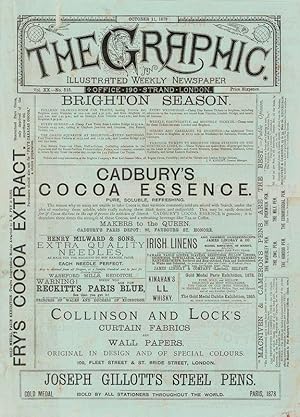 Seller image for Ephemeral advertising sheet for Vol. XX. - No. 515 - of The Graphic - "An Illustrated Weekly Newspaper". Four page - fold with advertising for Irish Linen, Kinahan Whisky, Collinson and Lock and the Brighton Season, Fry's Cocoa Extract, Will's Bird's Eye Tobacco, Maple & Co. Furniture in Tottenham Road, London, Velveteens etc. etc. for sale by Inanna Rare Books Ltd.